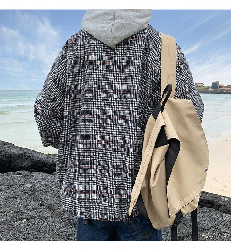Korean Men Women Plaid Jackets Shoulder Letter Embroidery lovers Coats Autumn Winter Man Jacket Casual Clothes Plus Size