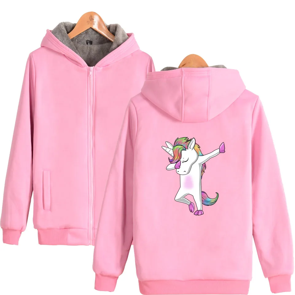 Женская теплая куртка Kawaii с принтом единорога, Новое поступление, толстовки с бархатом внутри, Толстовка Harajuku Moletom Feminino BB50WY