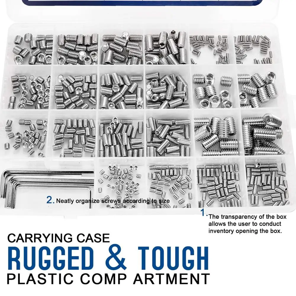 Najtaniej NINDEJIN 666 sztuk zestaw śruba sześciokątna sześciokątny łeb gniazda ze stali nierdzewnej bez głowy zestaw śruba zestaw asortymentowy M2 M3 M4 M5 M6 M8 wkręt dociskowy