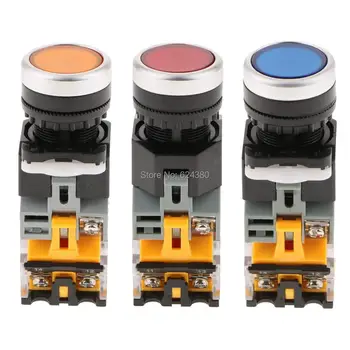 

AC 400V 10A 4 Screw Terminal 220V Red Signal Light Lamp Latching Lock Push Button Emergency Stop Switch DPST 22mm 7/8" 1 NO 1 NC