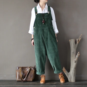 

NINI WONDERLAND 2020 Spring Corduroy Overalls Pants For Women Solid Vintage Hanging Pants Autumn Female Loose Casual Trousers