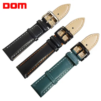 

DOM Leather Watchband Genuine Leather Strap 20mm Buckle Clasp Men Black Green Watch Band High Quality Watch Accessories