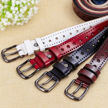

Hot Sale Stars Hollow Woman Belts Genuine Leather Belt Woman Famous Brand Elastic Waist Belt For Women Female Belt For Jeans New