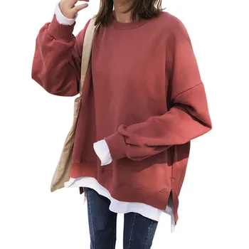 

Women Fake Two-piece Stitching Loose Sweatshirt Round Collar Pullover Long Sleeve Casual Solid Color Pullover Tops