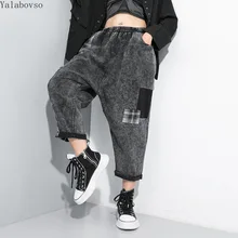 Рваные джинсы для женщин; большие размеры; уличный стиль; потертые джинсы до щиколотки; женские Лоскутные винтажные брюки; A71Z40