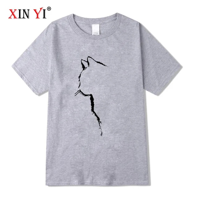XINYI Men's T-shirt Top Quality 100% cotton short sleeve cool cat print casual loose men t shirt o-neck t-shirt men tee shirts Gray-2018312
