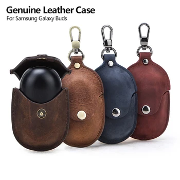 

Genuine Cow Leather Case Cover For Samsung Galaxy Buds Luxury Protective Case for Galaxy Buds Plus with Keychain Earphone Cases