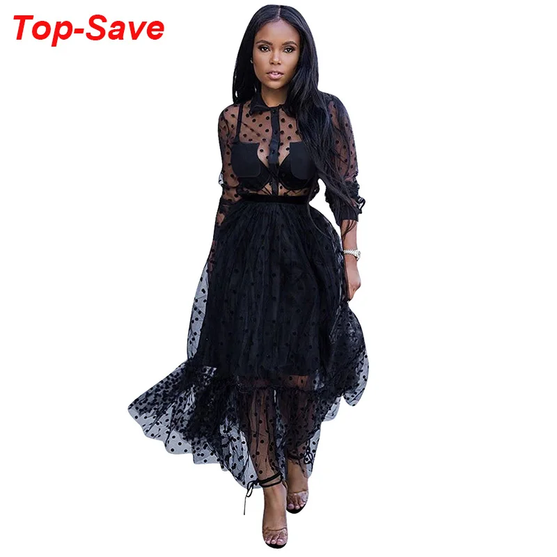 

Temperament Mesh Long Sleeve Women Dress Sexy See Through Casual Elegant Lace Dress Great Evening Party Plus Size Maxi Vestidos