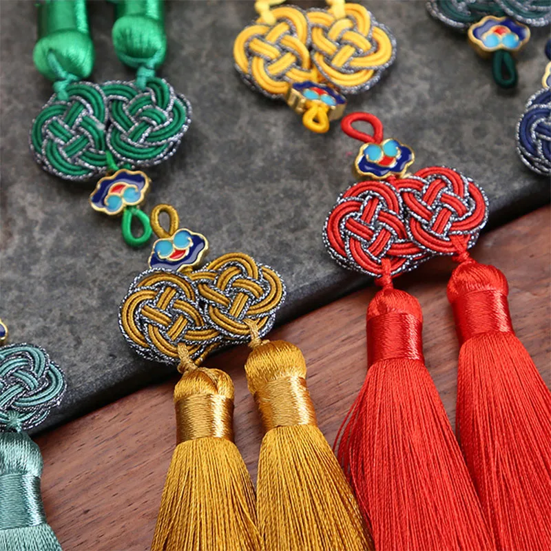 1Pcs Knot Double Tassel Jewelry Polyester Decoration Ice Silk Fan Pendant Accessories Bookmark Chinese knot Small Spike tassel fringe tassel trim mini tassels bookmark tassels silky floss tassels leather tassels fluorescent tassels tassel accessories tassel decoration