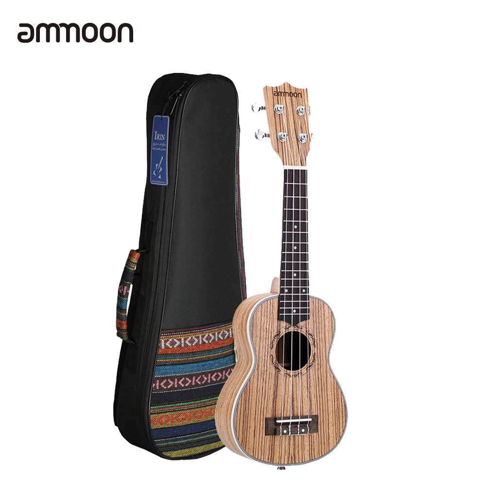 as picture ammoon 21" Acoustic Ukulele Zebrawood Body Rosewood Fingerboard 15 Fret 4 Strings Guitar Musical Instruments - Цвет: as picture