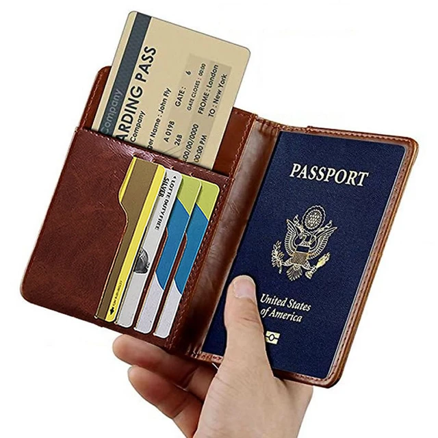 Retro Leather Passport Cover RFID Blocking For Cards Travel Passport Wallet  Document Organizer Case With 1 Pen Holder Men Women - AliExpress