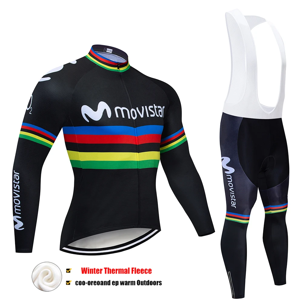 Pic Color Movistar Pro Team зимний теплый флисовый длинный комплект одежды для мужчин, Велоспорт Джерси, нагрудник, велосипед, Ropa Ciclismo, велосипедная одежда - Цвет: Pic Color