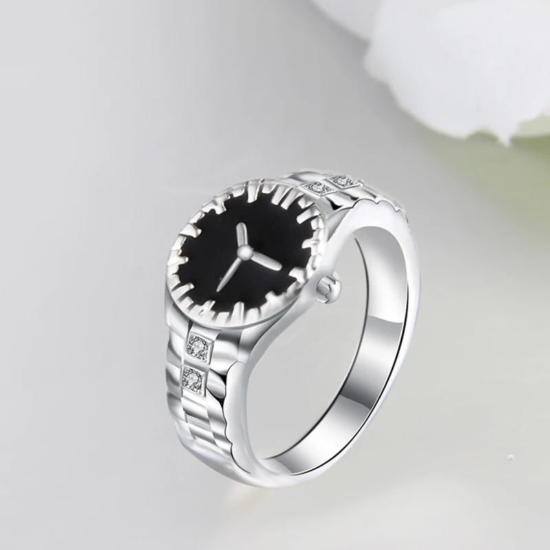 silver Стиль, часы, кольца с кубическим цирконием, драгоценный камень, серебро 925 пробы, ювелирные изделия для мужчин и женщин, модные украшения, вечерние, подарок,, кольцо - Цвет основного камня: silver
