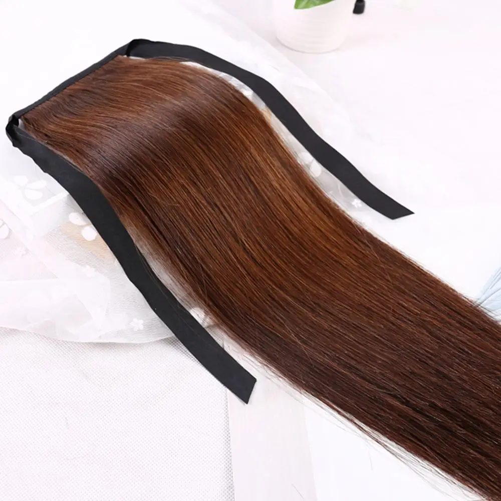 

Salonchat Human Hair Ponytail European Straight Hair Extensions 100gram Wrap Around Clip In Pony Tail Remy Hair 16-28 Inches