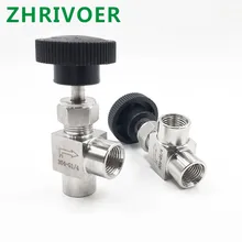 Cheap 1 pcs BSP SS304 For Water Gas Oil Stainless Steel 304 Needle Valve 1/8'' 1/4'' 1/2''  Right Angle Female Thread
