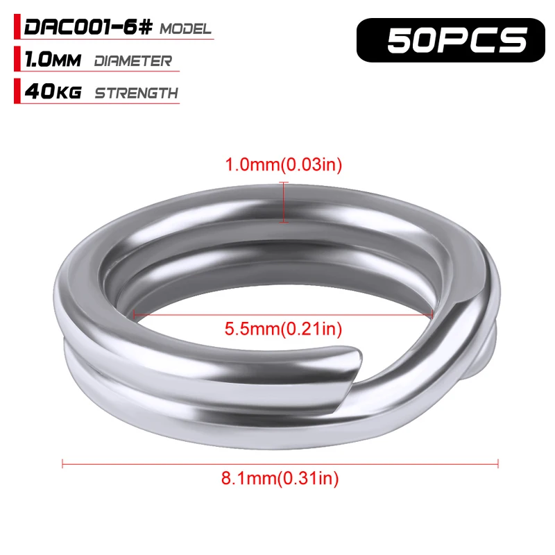 PROBEROS Stainless Steel Fishing Connector Rings - 50pcs Silver Split Rings for Bait and Tackle Accessories