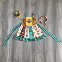 Осенне-зимнее платье на День Благодарения коричневое платье с поясом из индейки молочное шелковое платье Детская одежда эксклюзивная Одежда для девочек подходящие аксессуары