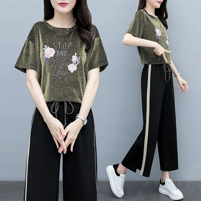 

2019 Summer Wear New Style Large Size Dress-Style Printed Shirt + Loose Pants Two-Piece Set