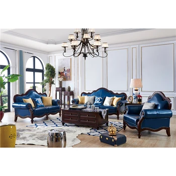 

Solid wood royal antique furniture pure leather sofa set for living room
