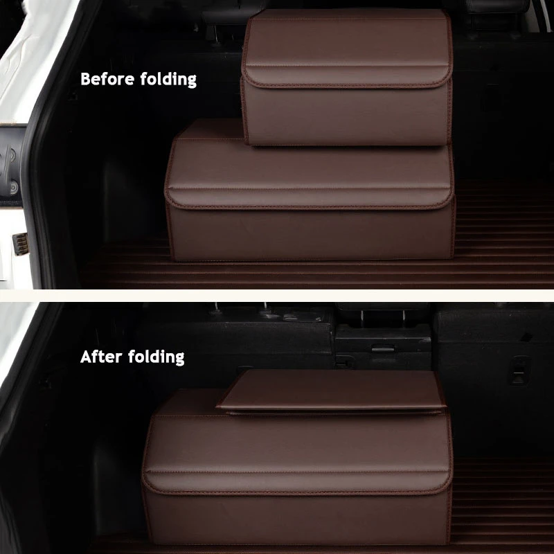 Gintor Trunk Box Storage Bag Organizer Foldable PU Leather Car Trunk Sundries Storage Box Folding Cargo Storage Stowing Tidying