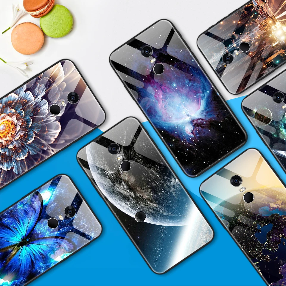 Для Xiaomi Redmi 4x чехол для телефона из закаленного стекла с звездным узором для Redmi 5 5A 5Plus Мягкий силиконовый край полная защита жесткий чехол