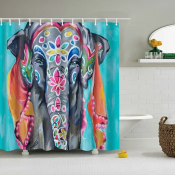 

3D Indian elephant shower curtain printing pattern shower curtain moisture-proof washable bathroom decoration with hook