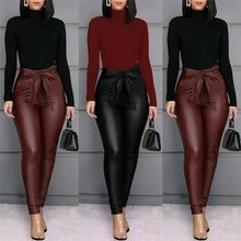 Fashion Women Faux Leather Sexy Thin Black PU Leggings Calzas Mujer Stretchy Casual Pencil Pants Elastic Legging Trousers