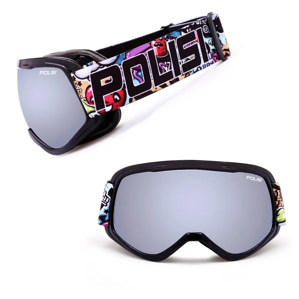 POLISI Лыжные очки сноуборд двойной слой линзы высокой четкости UV400 и Anit-fog сферические большой вид дети мальчик девочка - Цвет: Серый