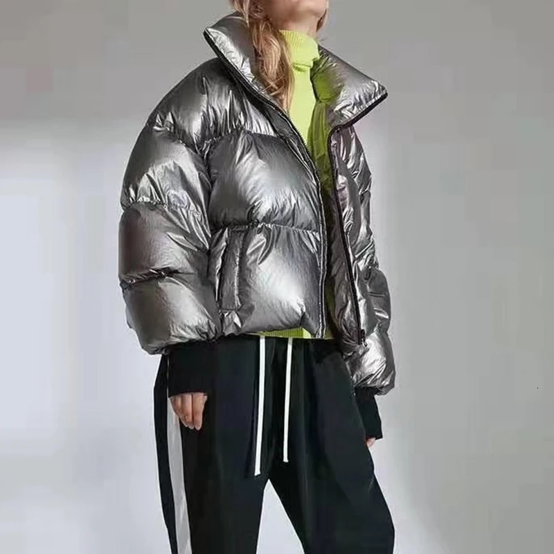 TWOTWINSTYLE, модное зимнее хлопковое пальто для женщин, стоячий воротник, фонарь, длинный рукав, на молнии, теплое, толстое, женские парки с подтяжками