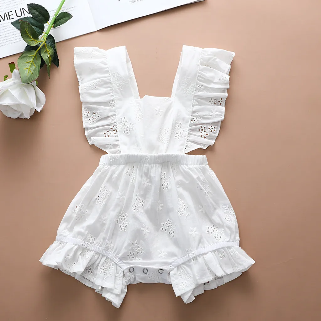 Recién Nacido bebé niñas mosca manga bordado mameluco Floral sin espalda mono volar manga bordado mameluco Floral sin espalda #55