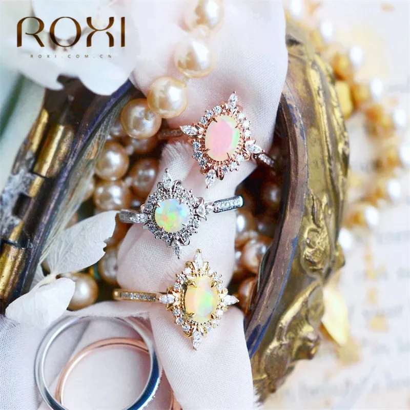 ROXI Винтаж огненный опал кольца для женщин волшебное зеркало CZ палец кольцо микро проложить стразами и цирконием обрачальные кольца, Помолвка Ювелирные Изделия