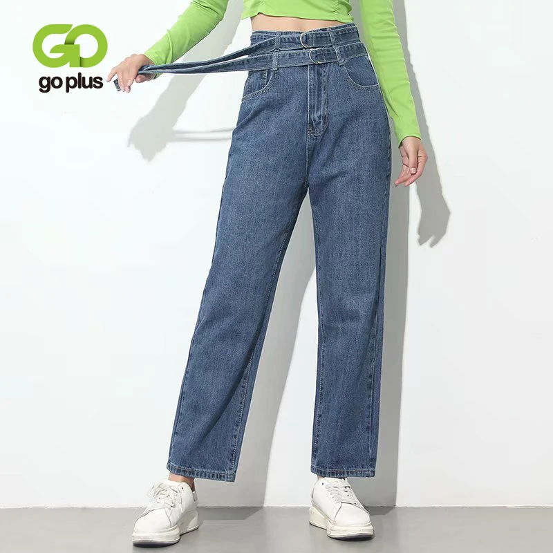 GOPLUS Jeans Woman Straight Pants High Waist Boyfriend Mom Double Belt Denim Trousers Ropa Mujer Jeanshose Damen C10504 | Женская одежда