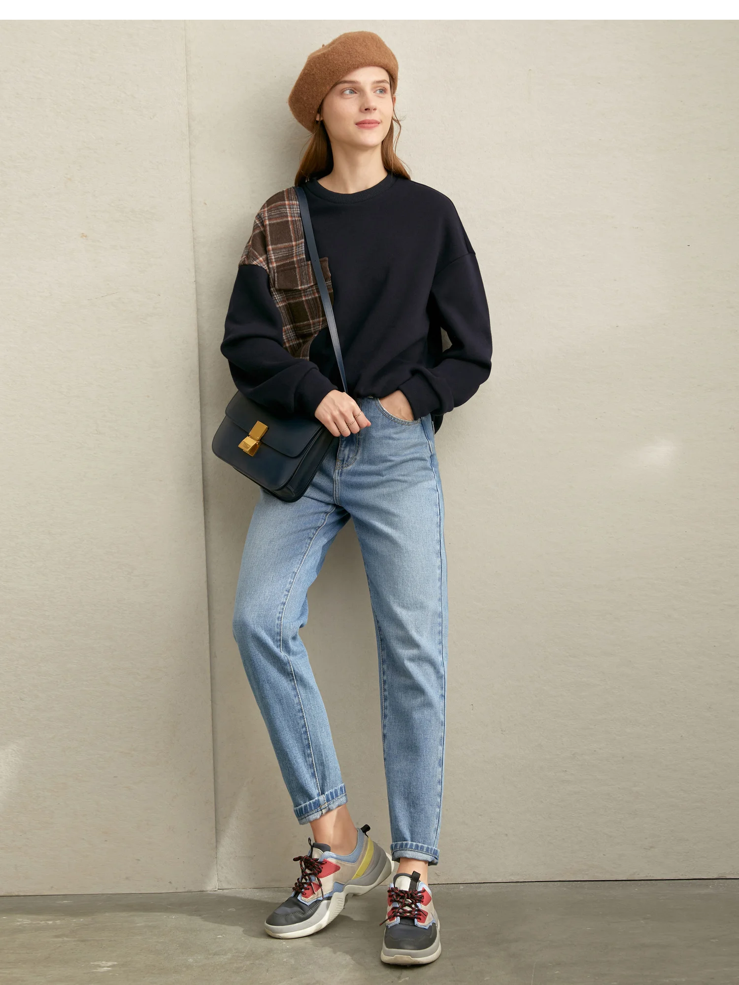 Amie, минималистичный корейский выпуск, для пожилых людей,, Зимний Свободный Топ с круглым вырезом
