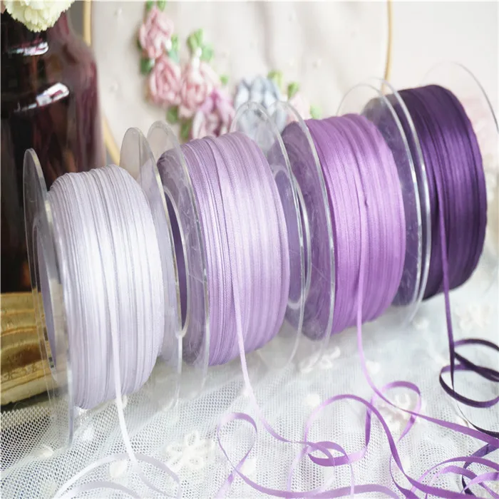 

2mm Solid colors ins style 100% pure silk embroidery ribbon thin taffeta high quality silk ribbon Anya Ribbon Handcraft