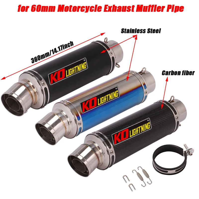 

2.36inch Motorcycle Exhaust Silencer Tip Tubes Removable DB Killer For 60mm Muffler Pipe Stainless Steel Carbon Fiber 360/450mm