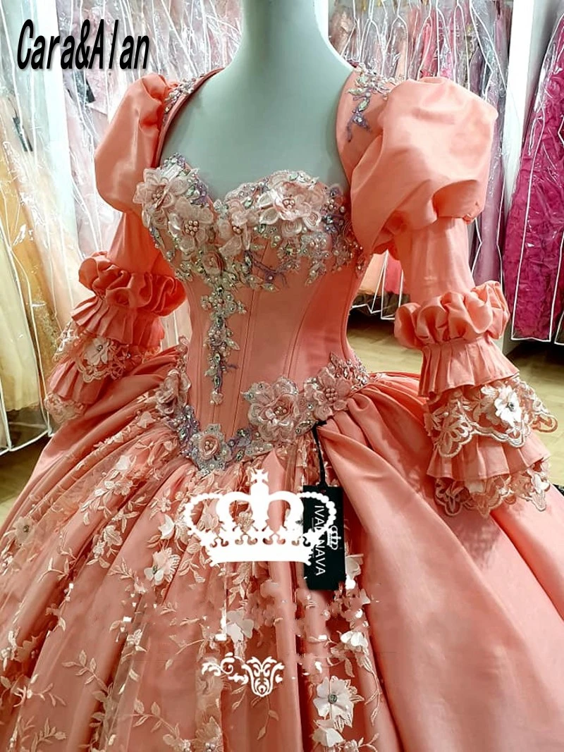Vintage Pink Quinceanera Dress With Bolero 3d Floral Applique Vestidos Para  Xv Años Sweet 16 Dress Robe De Soirée - Quinceanera Dresses - AliExpress