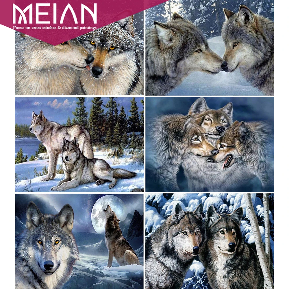 MEIAN Animal 5D DIY Алмазная картина волк снег вышивка животное полная круглая мозаика