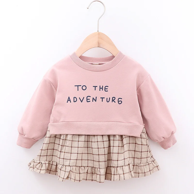 AH064 pink Keelorn/платье для маленьких девочек весенняя одежда принцессы для маленьких девочек Милая футболка с длинными рукавами для девочек топы, бальное платье, платье с цветочным рисунком комплект из 2 предметов - Цвет: AH064 pink