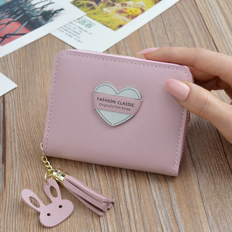 

HUGWISER New Zero Wallet Women Zipper Mini Coin Bag Key Bag Korean Version Student Love Simple Tassel Wallet Internal Zip