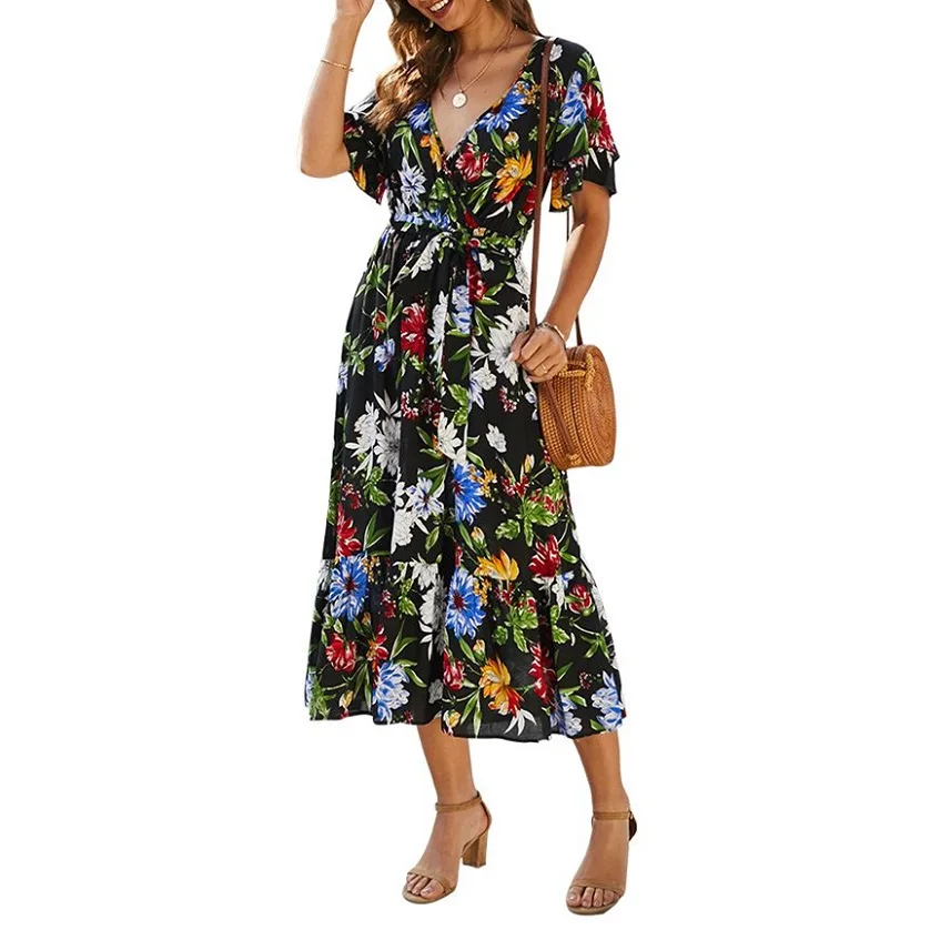 Женское богемное винтажное платье макси с цветочным принтом женское праздничное
