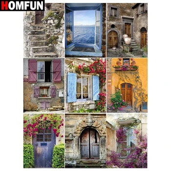 

HOMFUN Diamond Painting Cross Stitch "Stairs door windows" 5D DIY Diamond Embroidery Full Square/round Rhinestone Of Picture