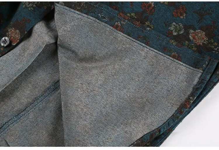 Осенняя мужская рубашка ins Новая мода цветочный принт с длинным рукавом camisa мужская Тонкая Цветочная винтажная льняная Повседневная