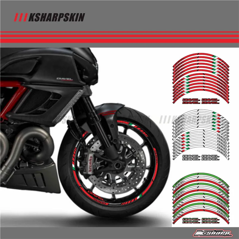 12 X Thick Edge Outer Rim Sticker&ampdecal Stripe Wheel Decals FIT all DUCATI DIAVEL pegatinas moto | Автомобили и мотоциклы