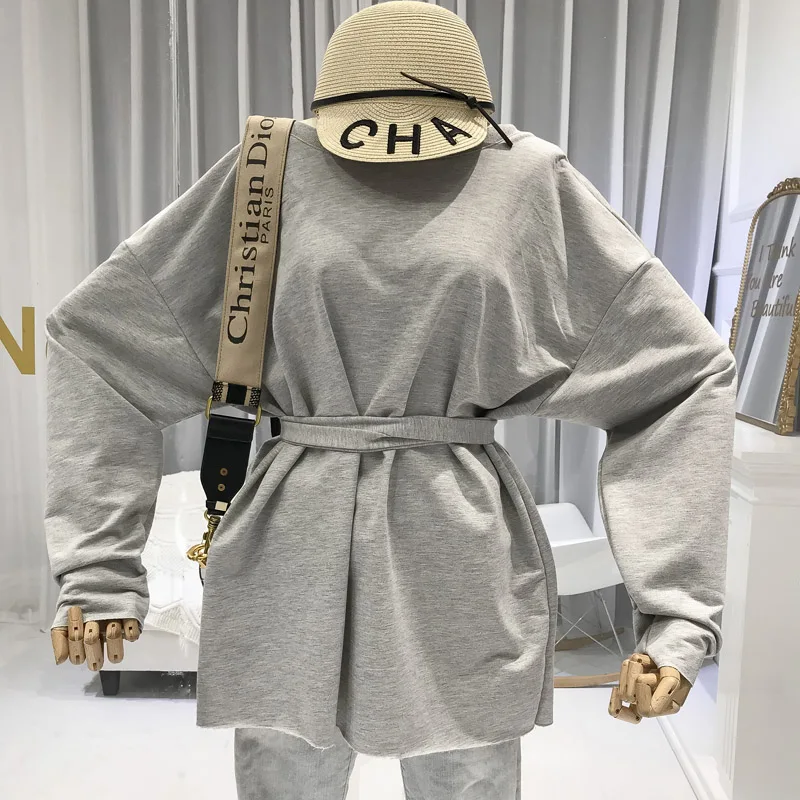 2019 Осенняя новая сексуальная Свободная Женская футболка средней длины с