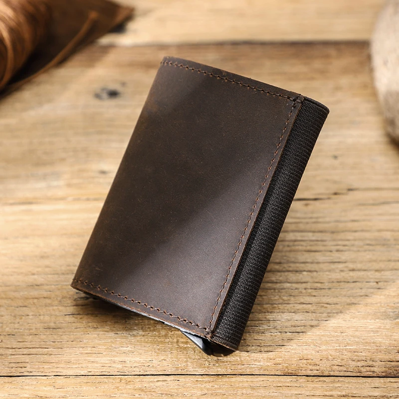 Contact's ID Credit Bank Card Holder Crazy Horse Leather Wallet Anti Rfid Blocking Protected Men Card Case Business Aluminum wallet card holder card holder credit card holder card wallet