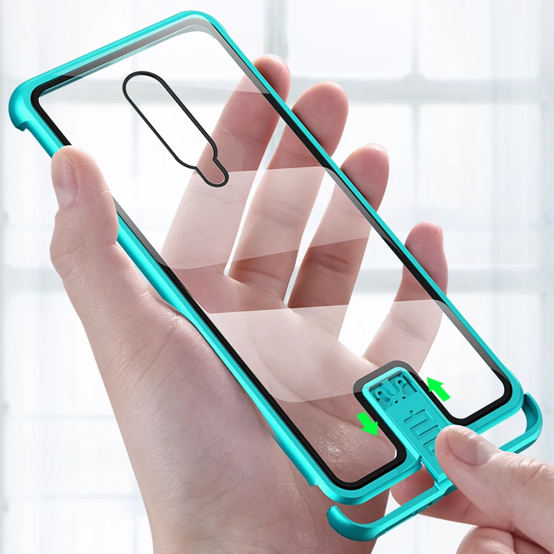 

Case For OnePlus 7/ Pro 9H Hardness Clear Tempered Glass Aluminum Metal Slide Case Cover For OnePlus 7/ Pro/ 6T Thin Hard Cases