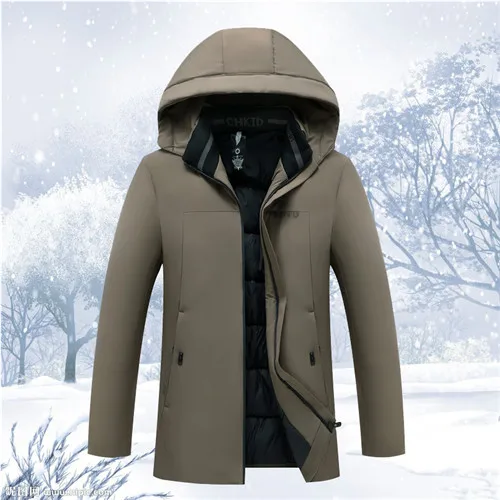 New Men's Parkas Long Cotton Hooded Winter Jacket Coat Men Thick Bomber Jacket Thick Parka Homme Warm Tops - Цвет: Хаки