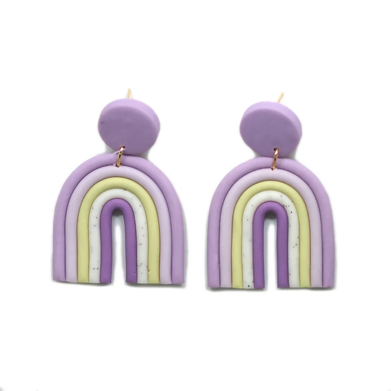 Rainbow Multi Mixed Colors Arch Fashion Jewelry Dangle Big Size Polymer Clay Earrings Sets for Women Trendy Jewelry