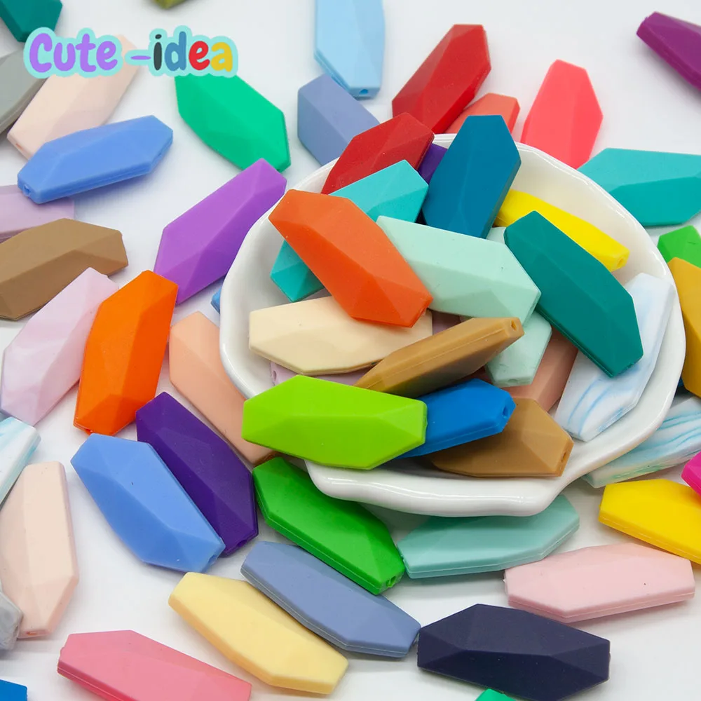 

Cute-Idea 10PCs silicone Genmetric Gem Stone Leaf Beads Teether BPA Free Necklace Bracelet Chain Chewable DIY Handmade Product