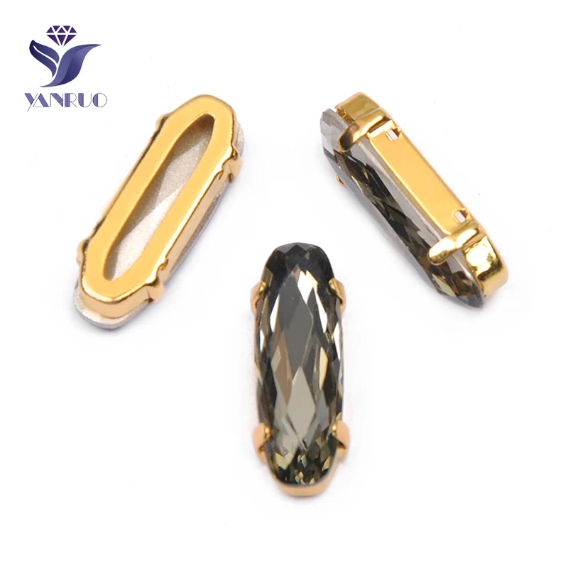 With Gold Claw YANRUO 4161 All Sizes Black Diamond Elongated Baguette Point Back Strass Sewing Rhinestones Applique Crystals For Crafts - Цвет: With Gold Claw